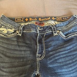 Rock Revival Willa Easy Skinny Denim Jeans Size 32 Embellished Pockets.